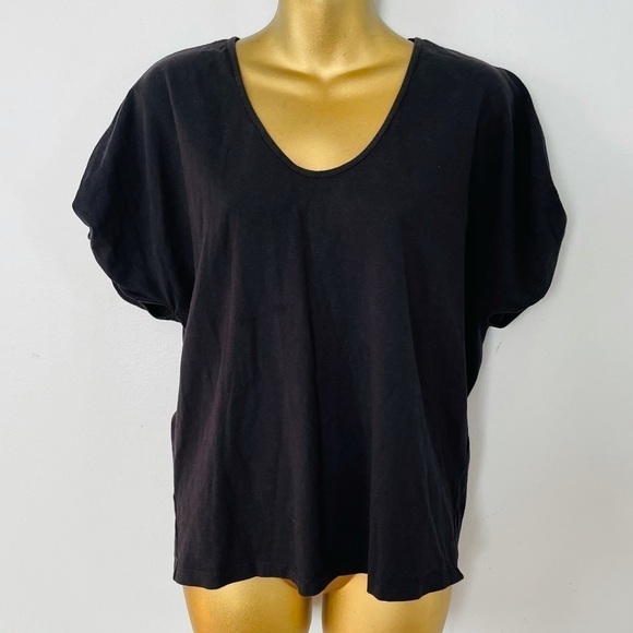 Zara black v neck short sleeve top size medium - Picture 1 of 4